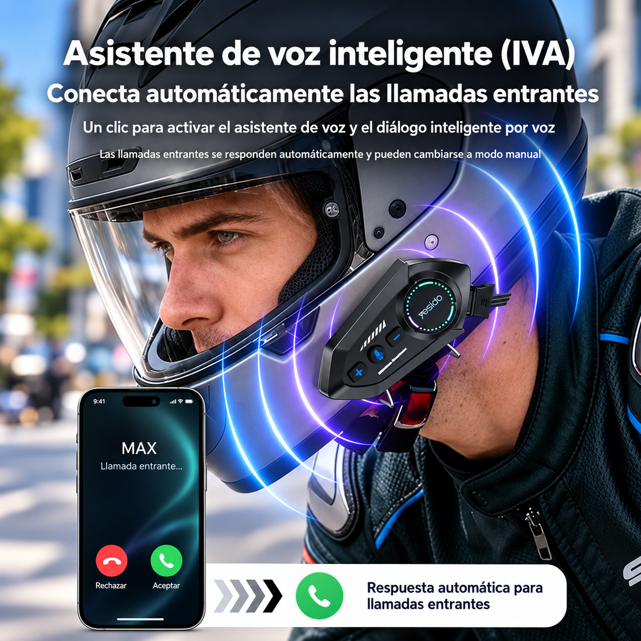 Intercomunicador Bluetooth para Casco de Moto YESIDO VC19 con Radio FM