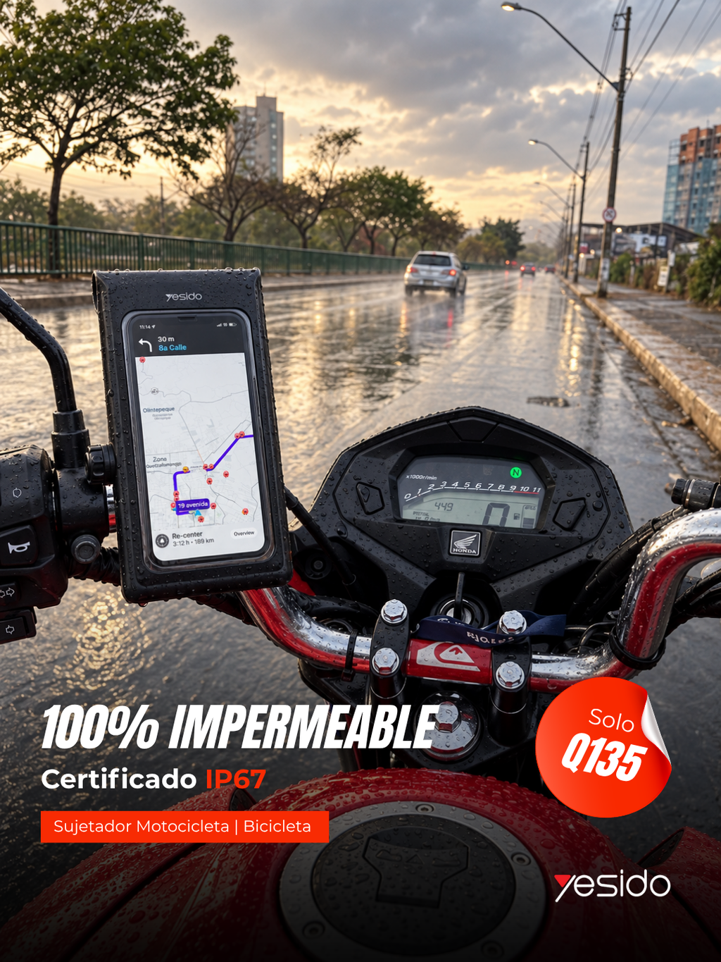 Soporte Impermeable 360° para Celular en Moto y Bicicleta Yesido C333