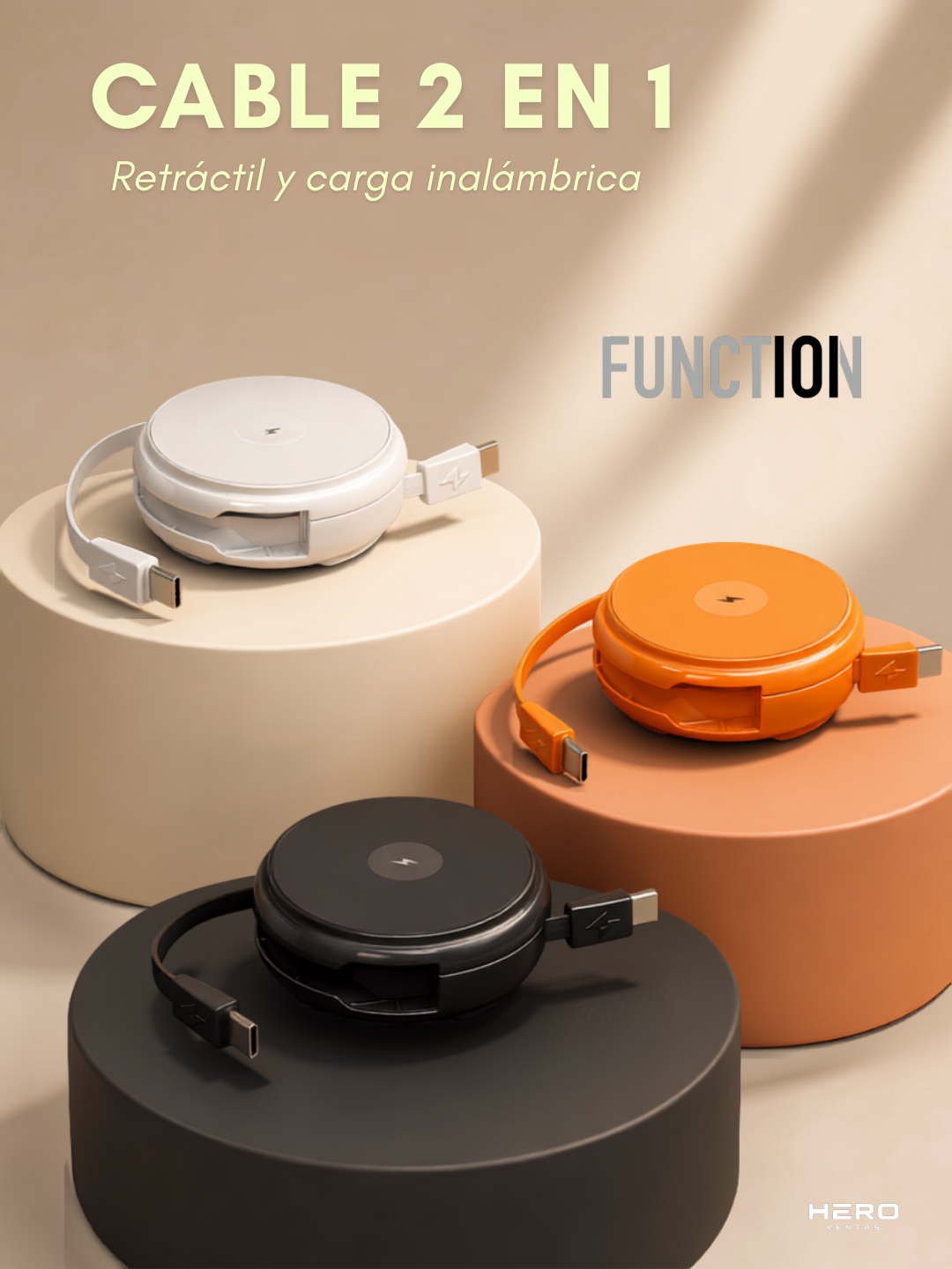 Function 101 Cable Retráctil Tipo C + Cargador Inalámbrico