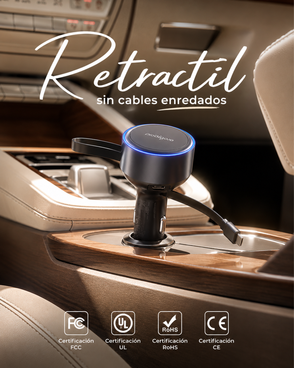 ProdiGee Energee Retract-It | Cargador De Carro Cable Retractil