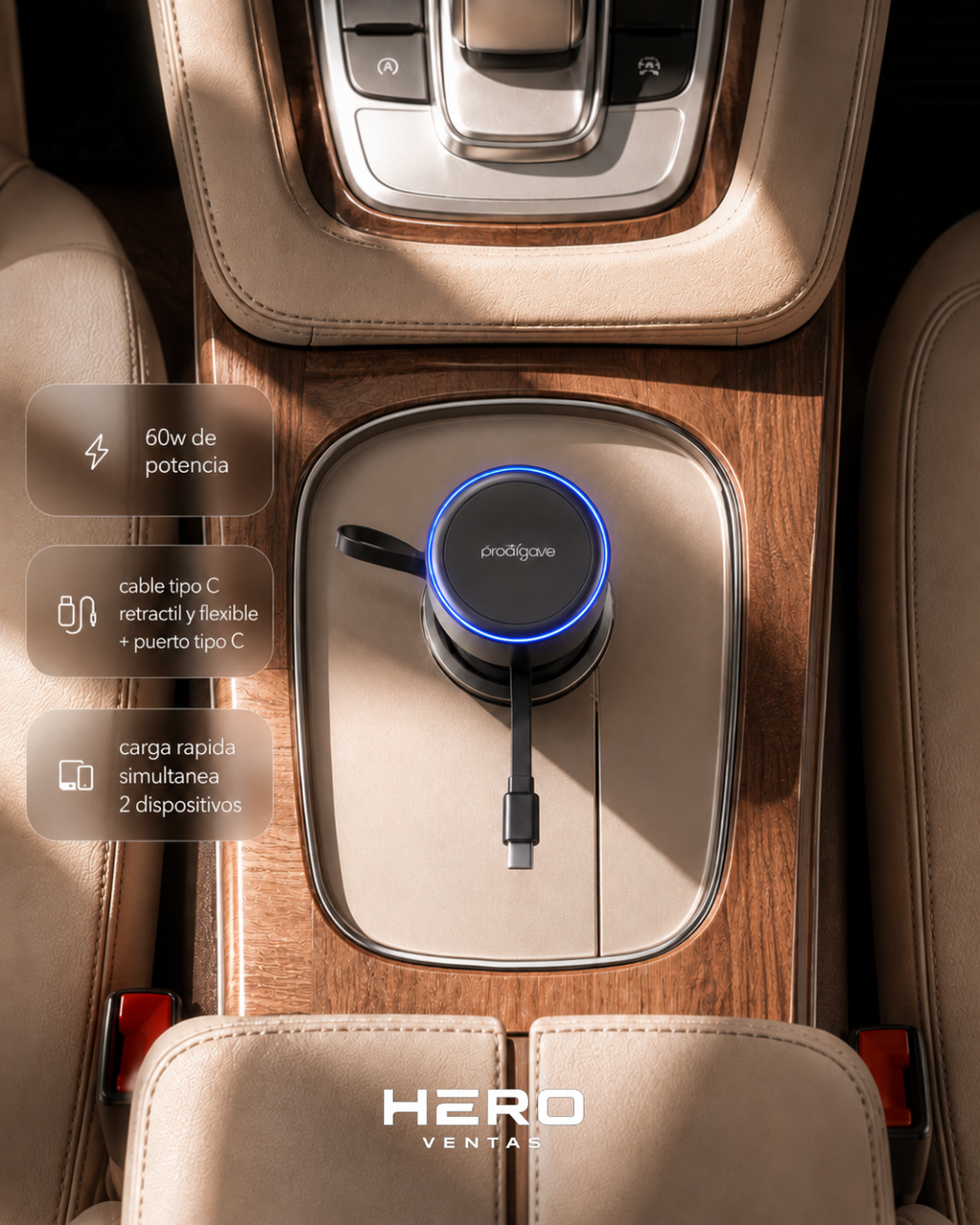 ProdiGee Energee Retract-It | Cargador De Carro Cable Retractil