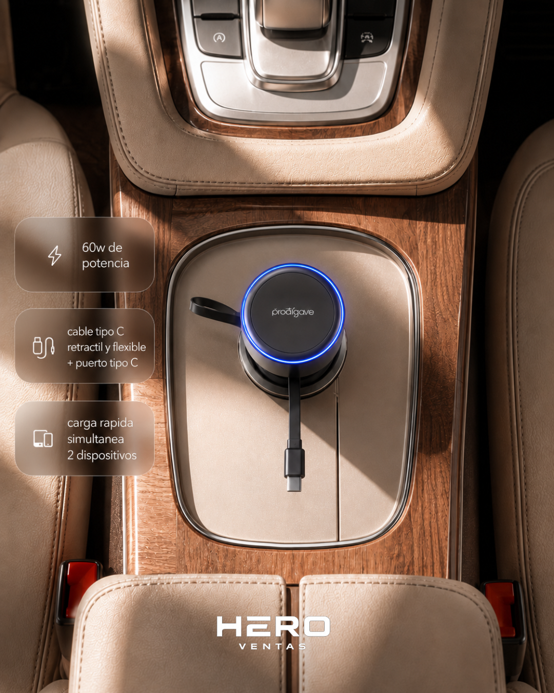 ProdiGee Energee Retract-It | Cargador De Carro Cable Retractil