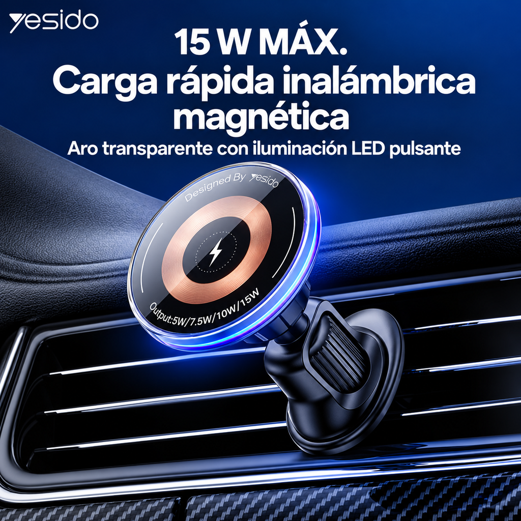 Soporte magnético para carro Yesido C308 con cargador inalámbrico 15 W