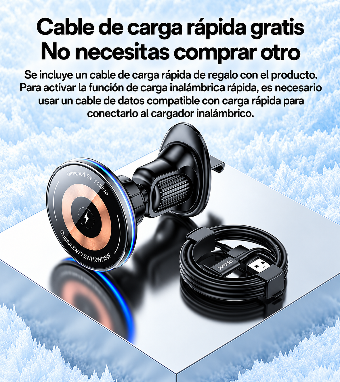 Soporte magnético para carro Yesido C308 con cargador inalámbrico 15 W