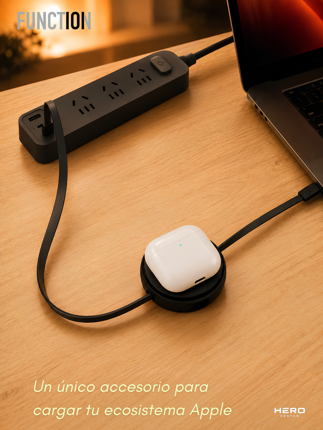 Function 101 Cable Retráctil Tipo C + Cargador Inalámbrico