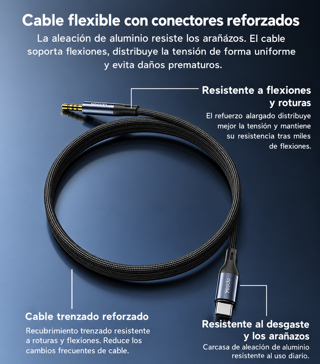 Cable de audio USB-C a auxiliar 3,5 mm Yesido YAU42 de 1 m