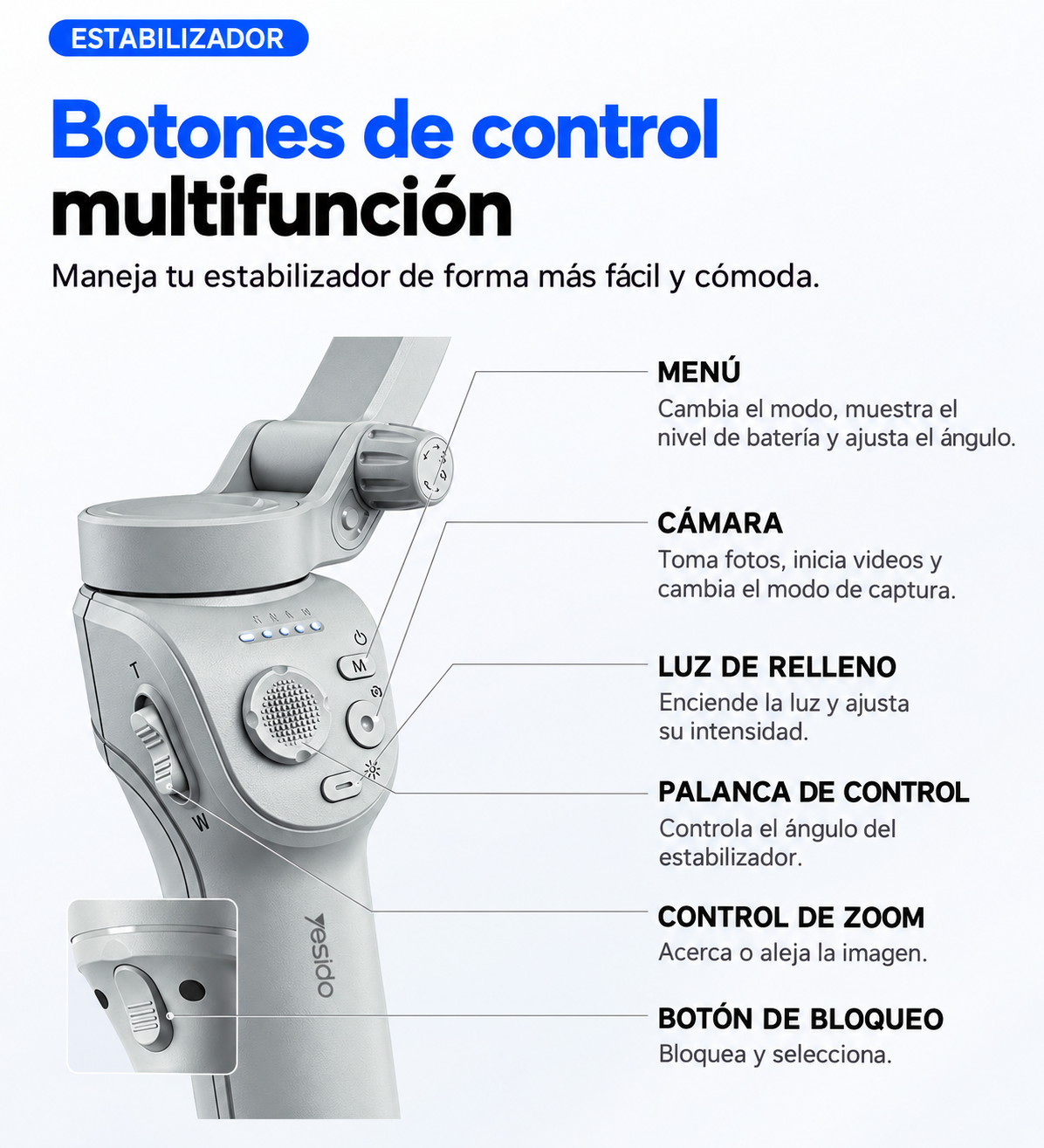 Gimbal Yesido SF18 con trípode y seguimiento facial