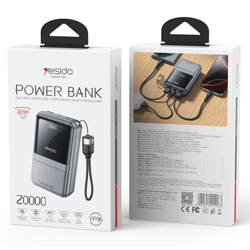 Power Bank Yesido YP96 20,000 mAh con Carga Rápida