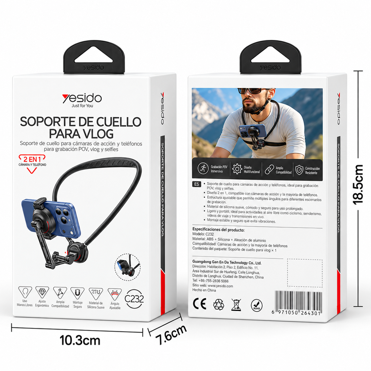 Soporte de cuello Yesido para celular y GoPro