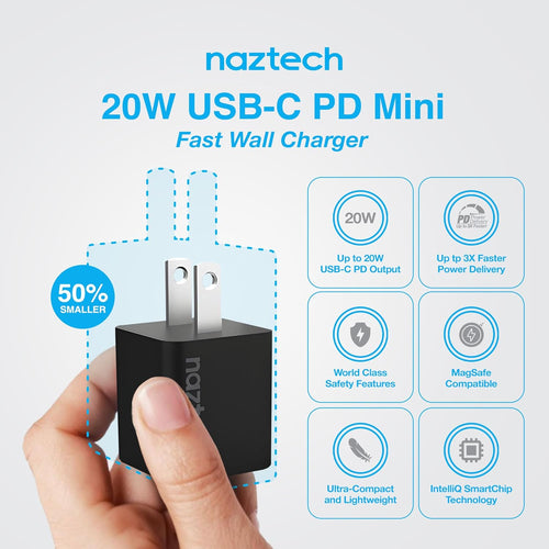 Naztech Cargador de Pared USB-C 20W – Carga Rápida Power Delivery
