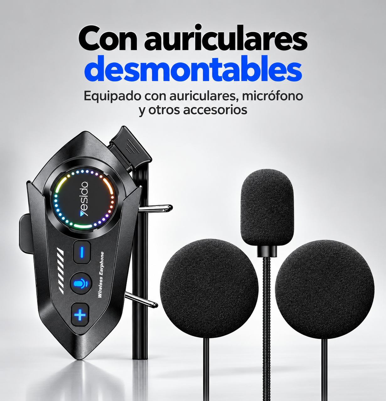 Intercomunicador Bluetooth para Casco de Moto YESIDO VC19 con Radio FM