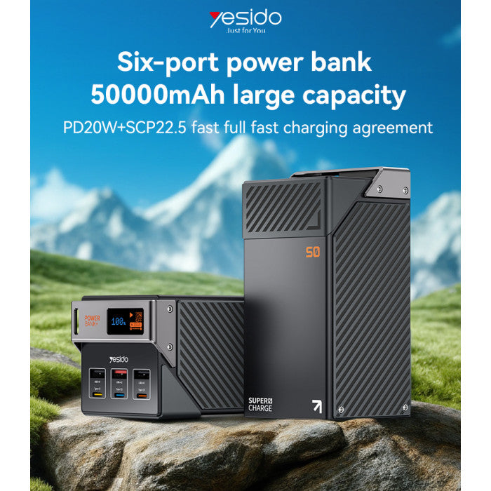 Power Bank 50,000mAh PD 20W, SCP 22.5W con Pantalla LED y 6 Puertos