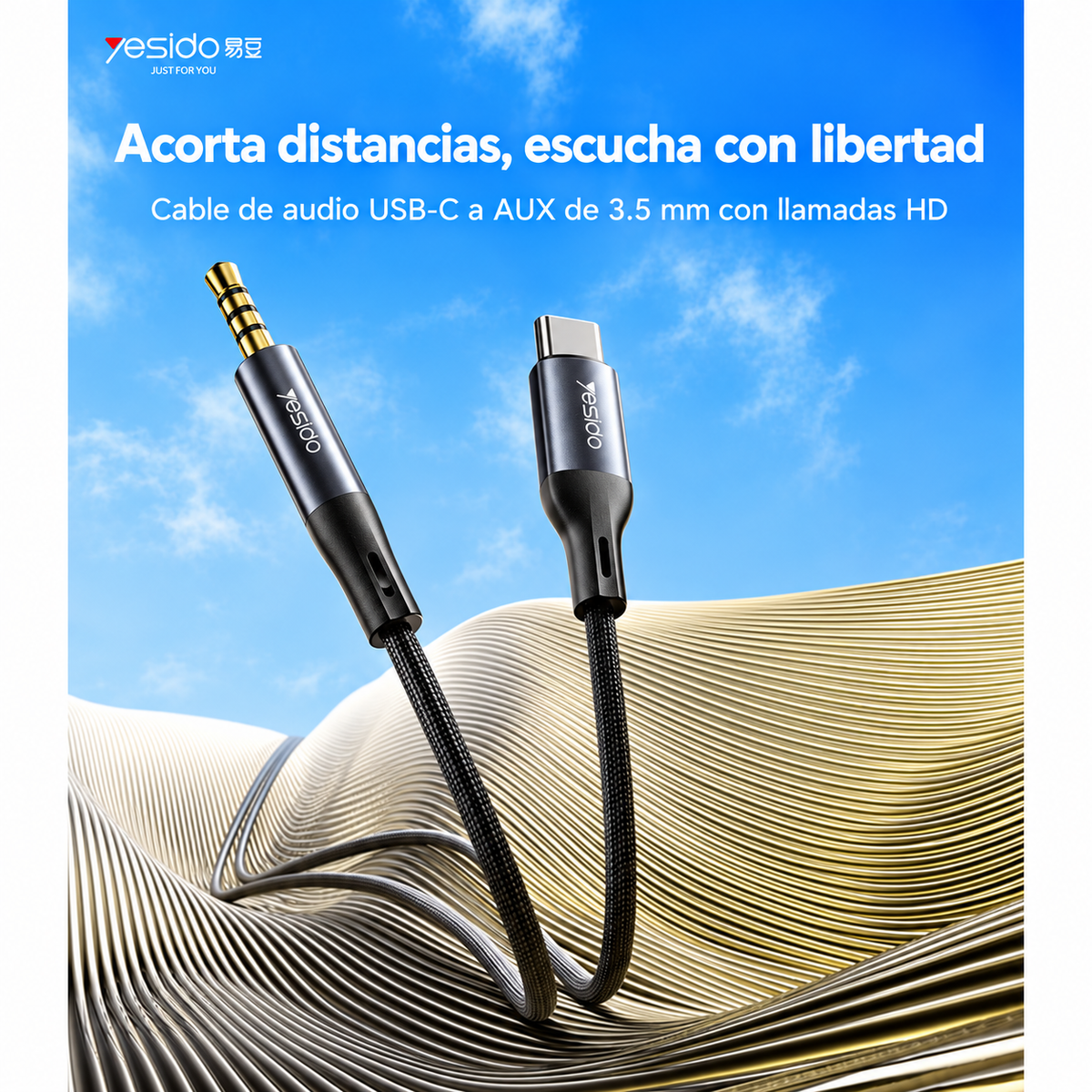 Cable de audio USB-C a auxiliar 3,5 mm Yesido YAU42 de 1 m