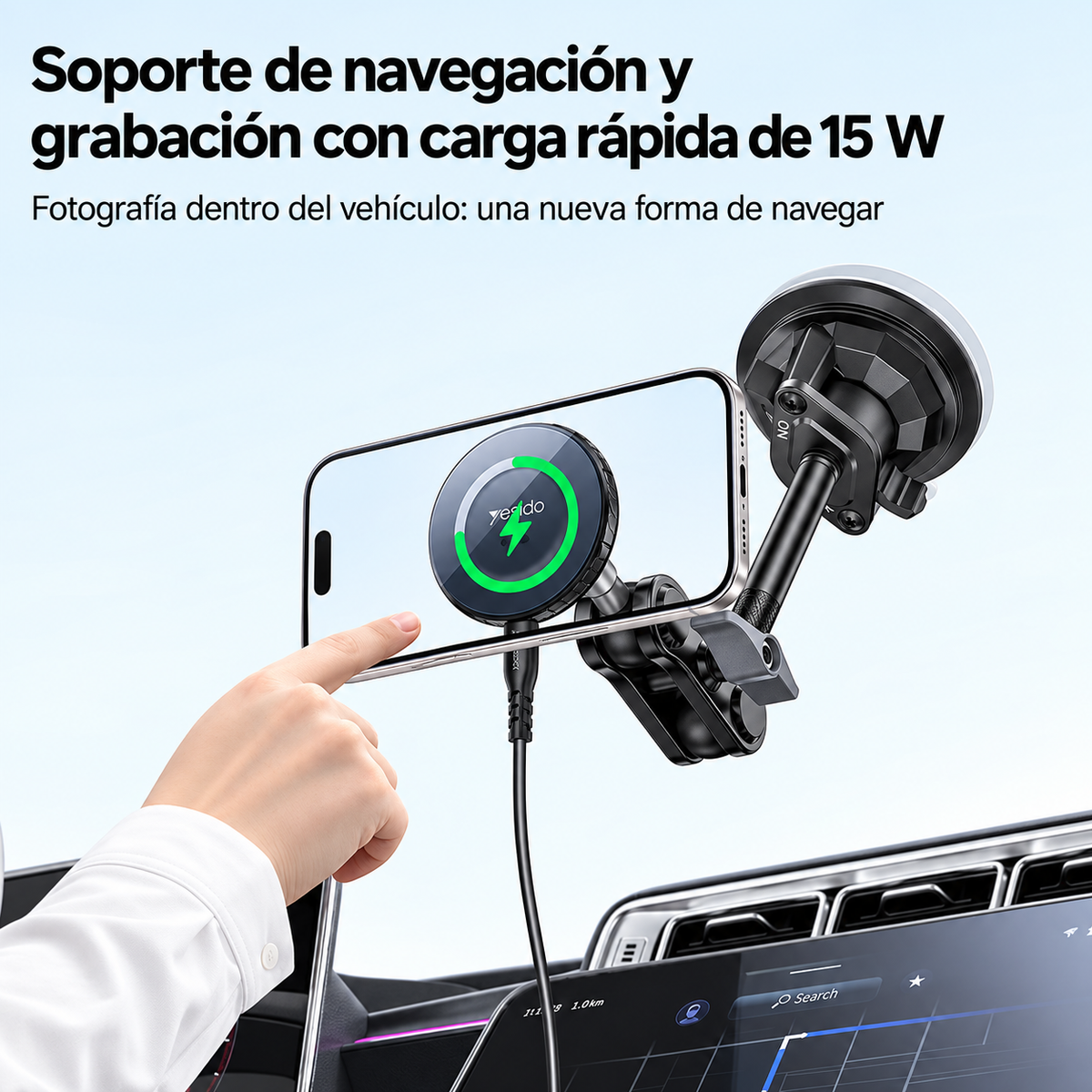 Yesido soporte magnético tipo VLOG MagSafe para carro con carga inalámbrica de 15 W