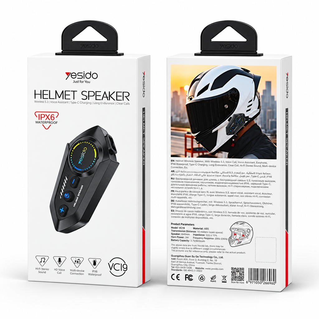 Intercomunicador Bluetooth para Casco de Moto YESIDO VC19 con Radio FM