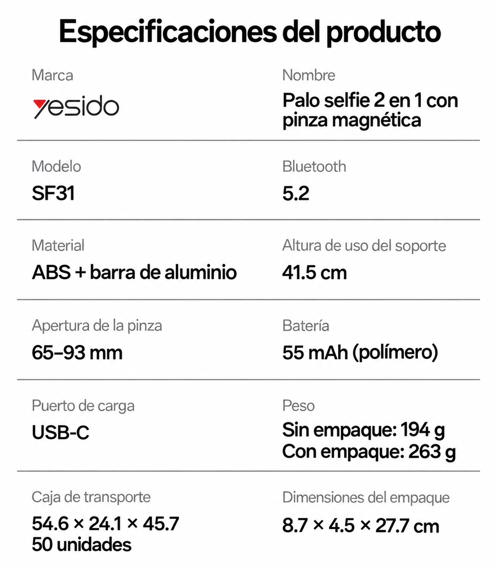 Yesido SF31: palo selfie y trípode MagSafe