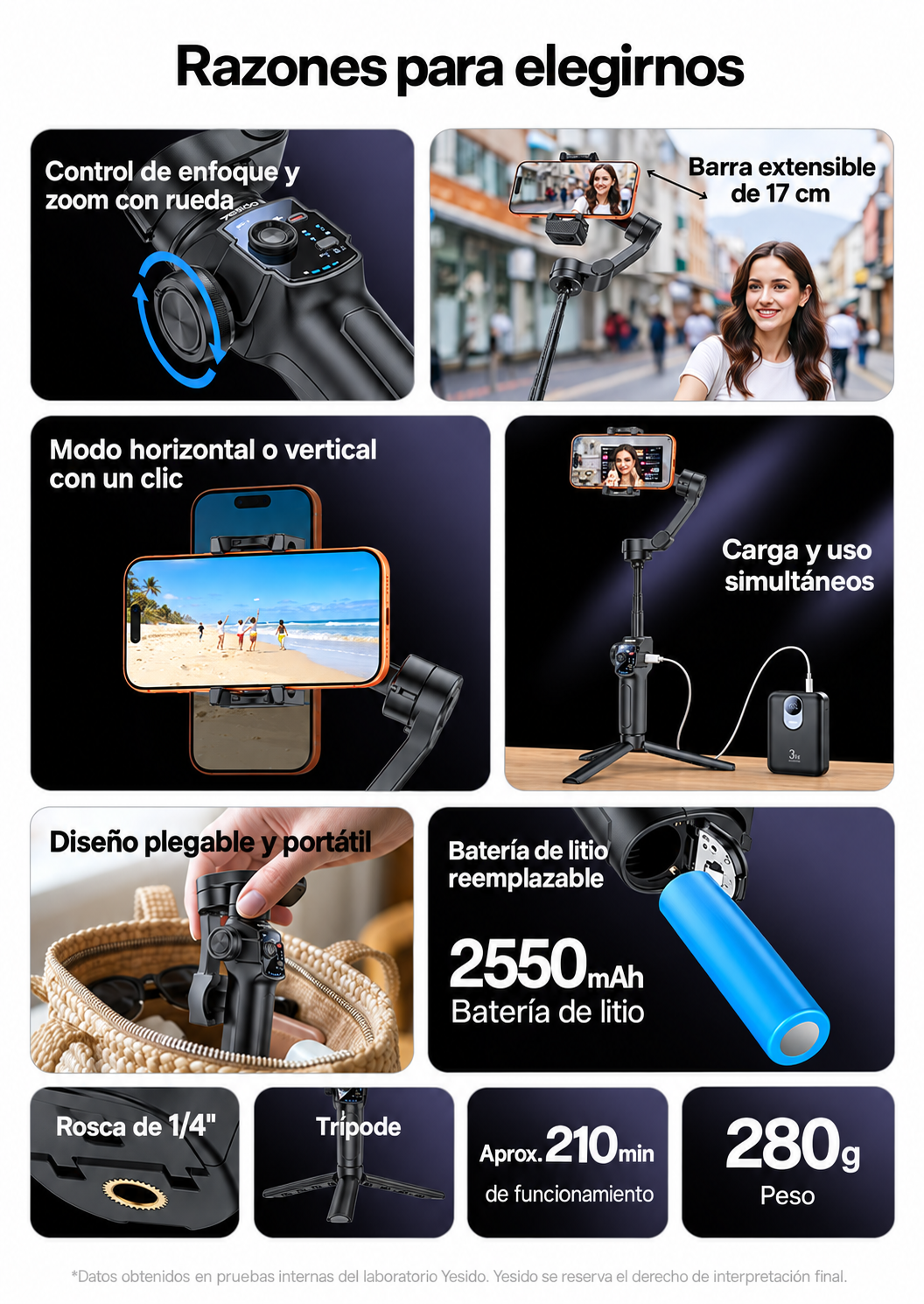 YESIDO SF32 Pro: gimbal estabilizador con varilla telescópica