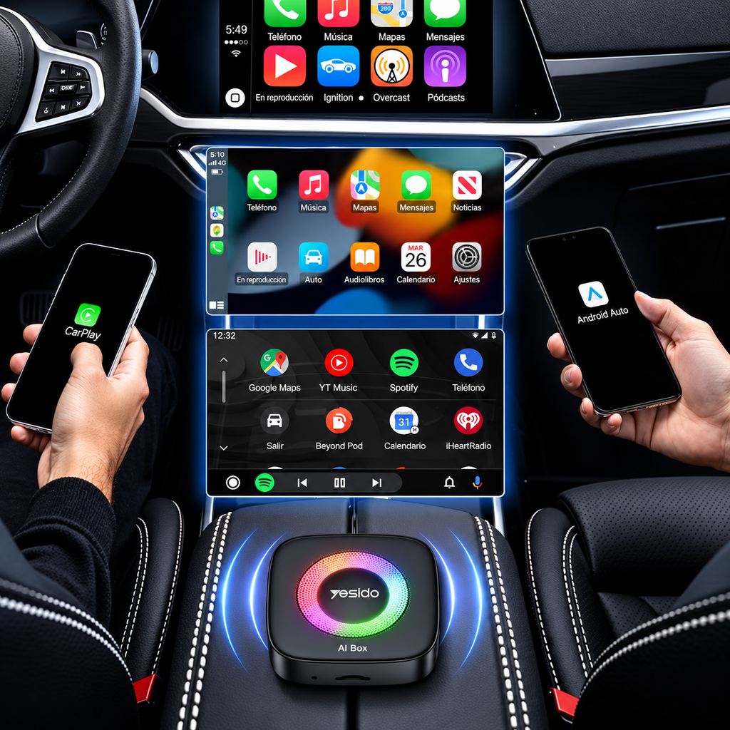 YESIDO KM22 Smart Box con CarPlay y Android Auto inalámbricos