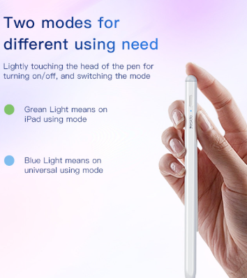 Lápiz Yesido ST10 blanco: luz verde para modo iPad y azul para modo universal
