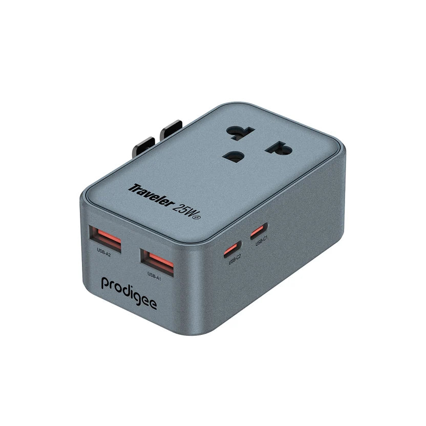 Cargador de Viaje Universal Prodigee Energee Traveler 25W GaN – 4 Puertos USB-C y USB-A